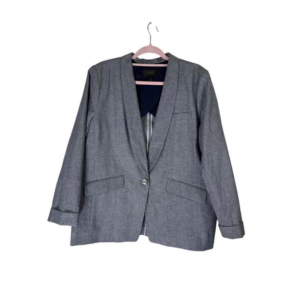 J Crew Gray Cotton Linen Preppy Single Breast Long Roll Cuff Blazer Size 20 - Picture 2 of 10